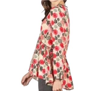 Matilda Jane Floral Tunic Blouse Women's Size Medium (M) Red Pink Black Multi